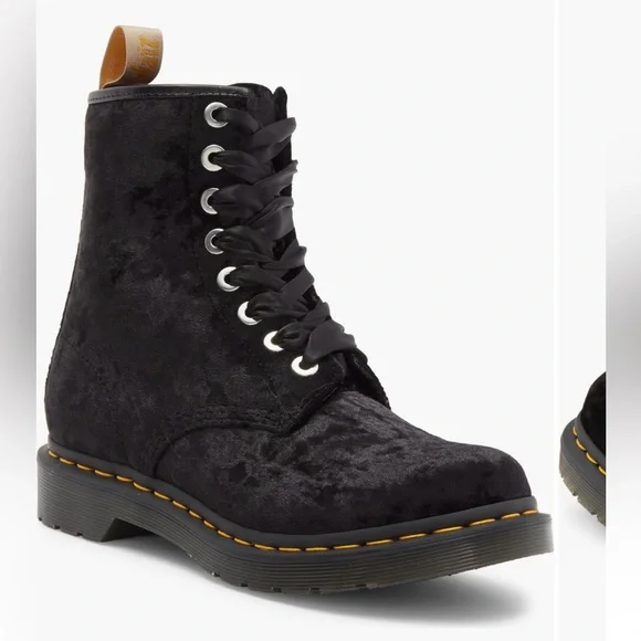 Dr. Martens 1460 Black Crushed Velvet Combat Lace-Up Boot - Picture 1 of 8
